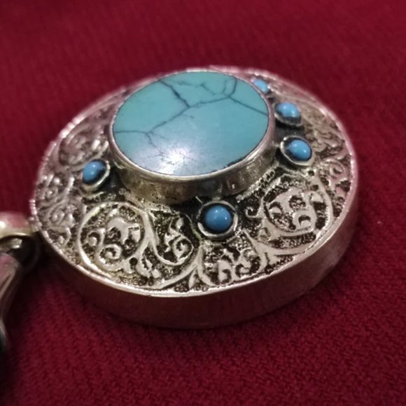 Antique Tribal Turquoise gemstone Necklace with beaded dori, Afghan Pendant - Picture 2 of 5